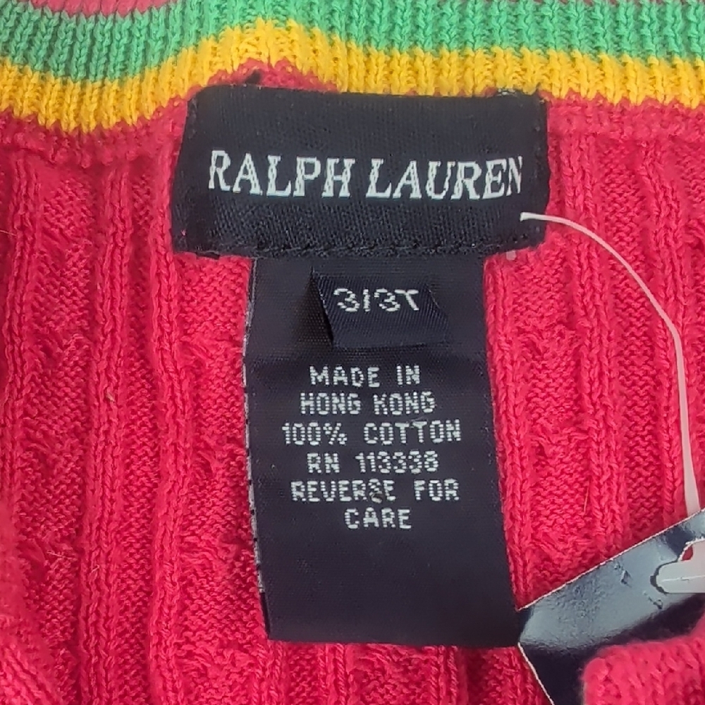 NWT Ralph Lauren Little Girls Pink Cable Knit Fold Cuff Cardigan Size 3/3T NEW - Picture 2 of 4